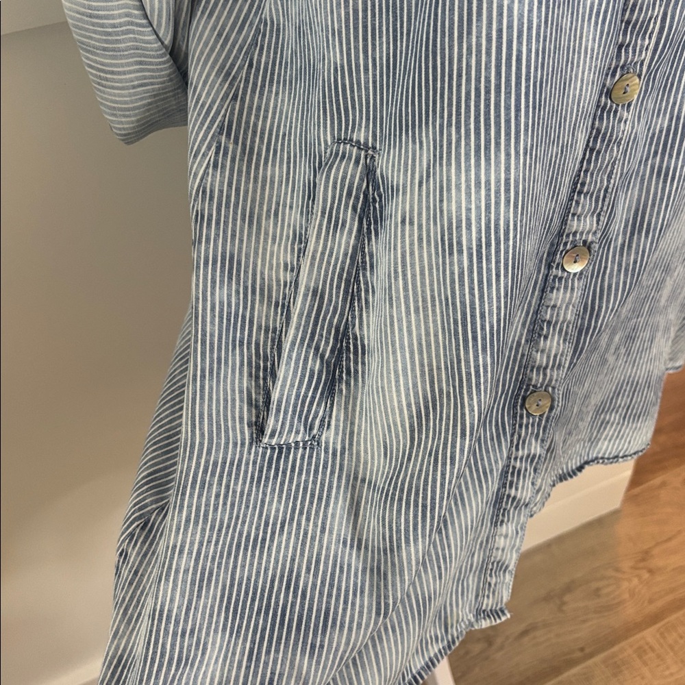 T&J Designs Blue and White Striped long shirt/ short dress - Picture 3 of 7